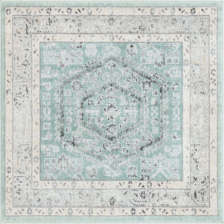 Aqua 4' x 4' Aurelia Square Area Rug 100% Polypropylene & Jute Backing Living Dining Room Bedroom Office Traditional Carpet for Sale at Rug Engine