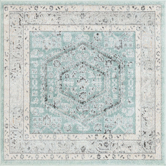 Aqua 4' x 4' Aurelia Square Area Rug 100% Polypropylene & Jute Backing Living Dining Room Bedroom Office Traditional Carpet for Sale at Rug Engine