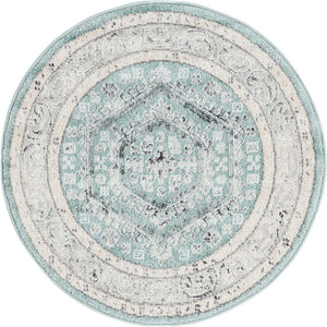 Aqua 3' x 3' Aurelia Round Area Rug 100% Polypropylene & Jute Backing Living Dining Room Bedroom Office Traditional Carpet for Sale at Rug Engine