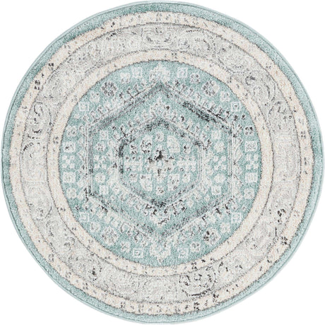 Aqua 3' x 3' Aurelia Round Area Rug 100% Polypropylene & Jute Backing Living Dining Room Bedroom Office Traditional Carpet for Sale at Rug Engine