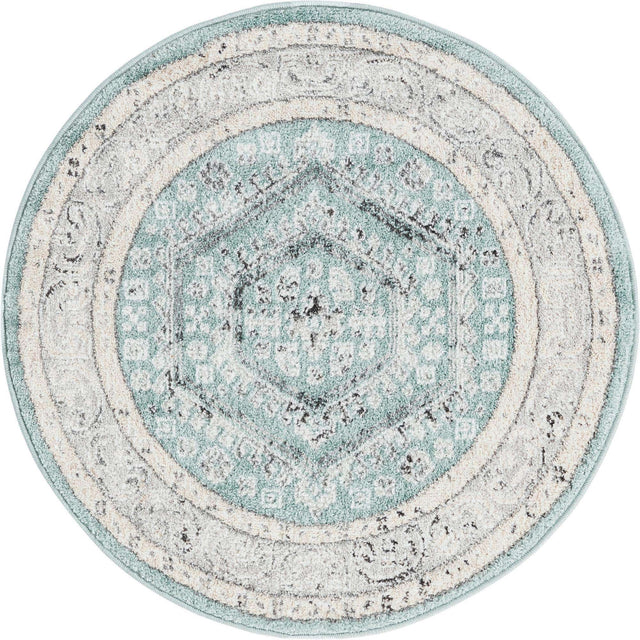 Aqua 3' x 3' Aurelia Round Area Rug 100% Polypropylene & Jute Backing Living Dining Room Bedroom Office Traditional Carpet for Sale at Rug Engine