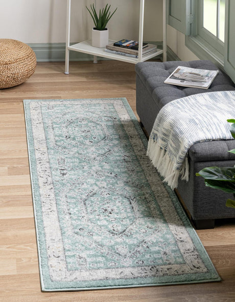 Aqua 2' 7 x 12' Aurelia Runner Area Rug 100% Polypropylene & Jute Backing Living Dining Room Bedroom Office Traditional Carpet for Sale at Rug Engine
