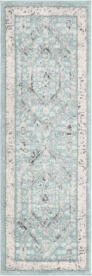 Aqua 2' x 6' Aurelia Runner Area Rug 100% Polypropylene & Jute Backing Living Dining Room Bedroom Office Traditional Carpet for Sale at Rug Engine