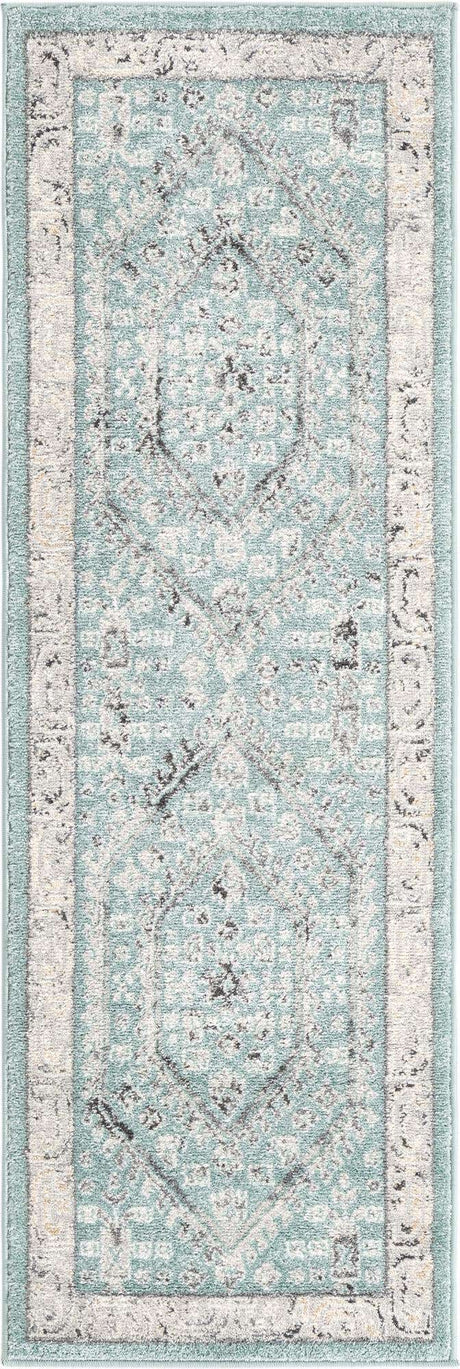 Aqua 2' x 6' Aurelia Runner Area Rug 100% Polypropylene & Jute Backing Living Dining Room Bedroom Office Traditional Carpet for Sale at Rug Engine