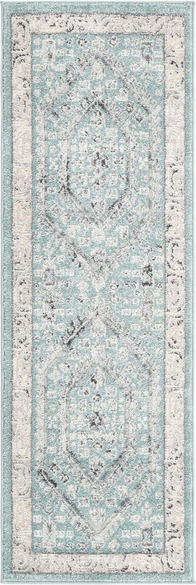 Aqua 2' x 6' Aurelia Runner Area Rug 100% Polypropylene & Jute Backing Living Dining Room Bedroom Office Traditional Carpet for Sale at Rug Engine