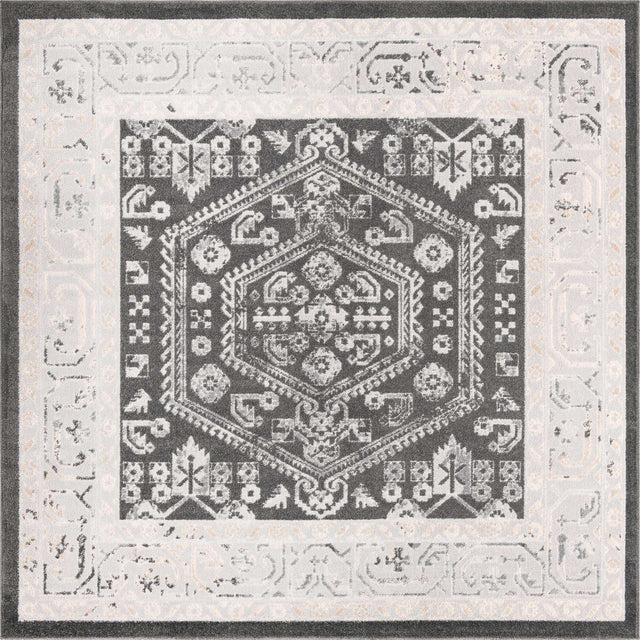 Charcoal 8' x 8' Aurelia Square Area Rug 100% Polypropylene & Jute Backing Living Dining Room Bedroom Office Traditional Carpet for Sale at Rug Engine
