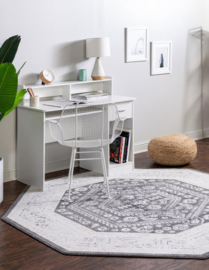 Charcoal 7' x 7' Aurelia Octagon Area Rug 100% Polypropylene & Jute Backing Living Dining Room Bedroom Office Traditional Carpet for Sale at Rug Engine