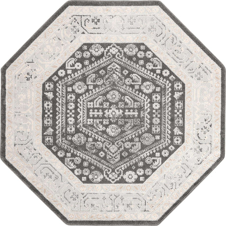 Charcoal 7' x 7' Aurelia Octagon Area Rug 100% Polypropylene & Jute Backing Living Dining Room Bedroom Office Traditional Carpet for Sale at Rug Engine