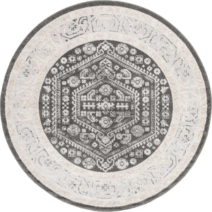 Charcoal 7' x 7' Aurelia Round Area Rug 100% Polypropylene & Jute Backing Living Dining Room Bedroom Office Traditional Carpet for Sale at Rug Engine