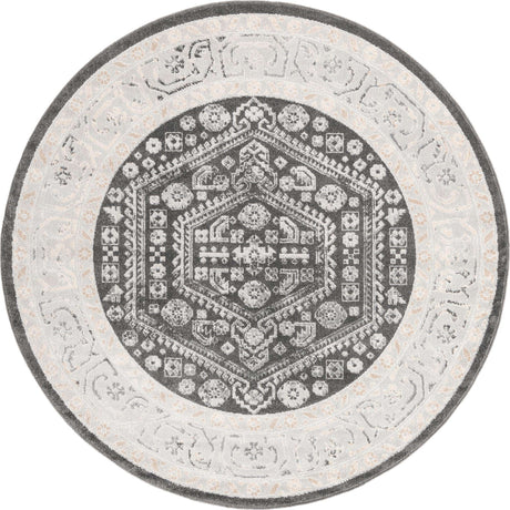 Charcoal 7' x 7' Aurelia Round Area Rug 100% Polypropylene & Jute Backing Living Dining Room Bedroom Office Traditional Carpet for Sale at Rug Engine