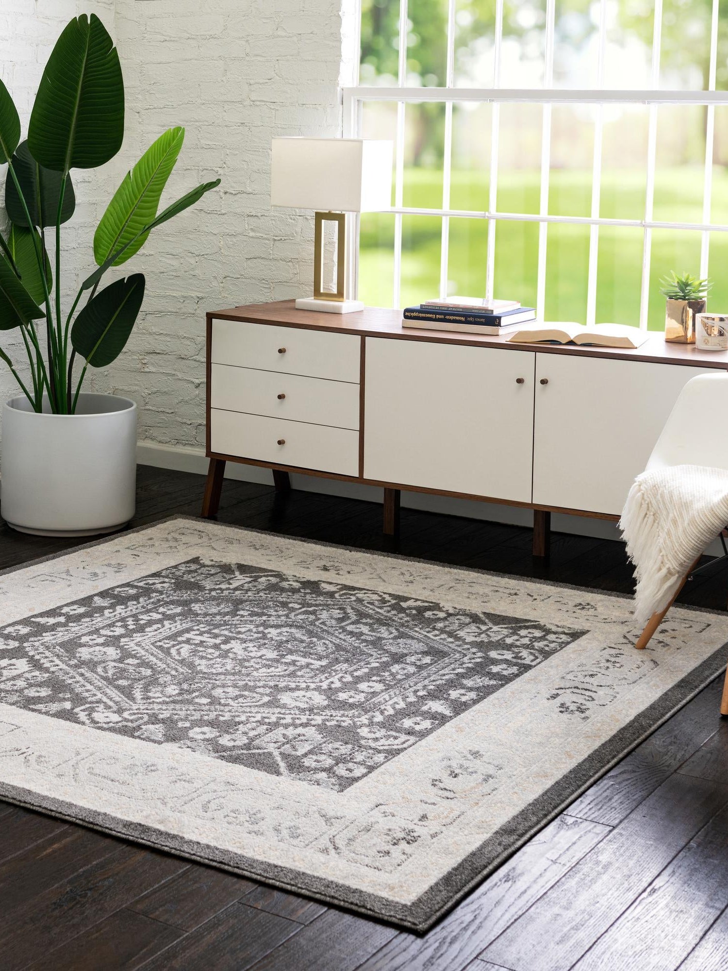 Charcoal 6' x 6' Aurelia Square Area Rug 100% Polypropylene & Jute Backing Living Dining Room Bedroom Office Traditional Carpet for Sale at Rug Engine