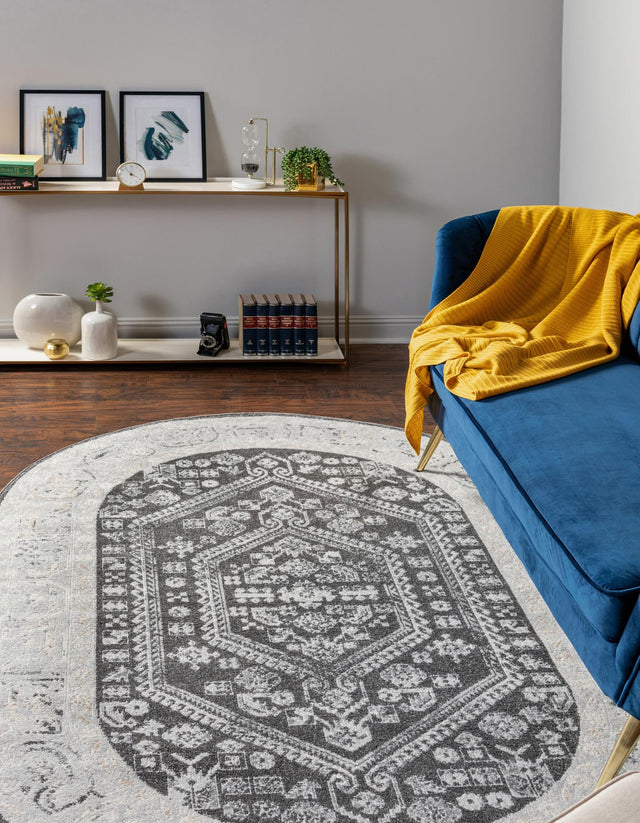 Charcoal 7' 10 x 10' Aurelia Oval Area Rug 100% Polypropylene & Jute Backing Living Dining Room Bedroom Office Traditional Carpet for Sale at Rug Engine