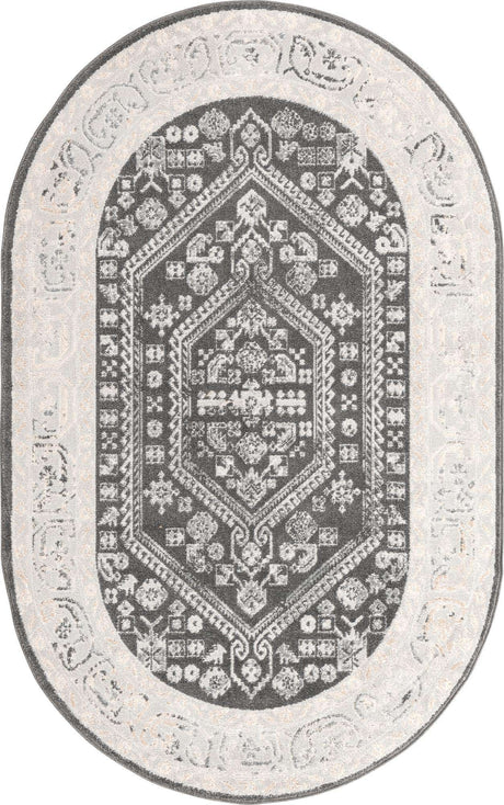 Charcoal 5' x 8' Aurelia Oval Area Rug 100% Polypropylene & Jute Backing Living Dining Room Bedroom Office Traditional Carpet for Sale at Rug Engine