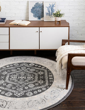 Charcoal 3' x 3' Aurelia Round Area Rug 100% Polypropylene & Jute Backing Living Dining Room Bedroom Office Traditional Carpet for Sale at Rug Engine