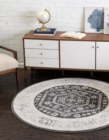 Charcoal 7' x 7' Aurelia Round Area Rug 100% Polypropylene & Jute Backing Living Dining Room Bedroom Office Traditional Carpet for Sale at Rug Engine