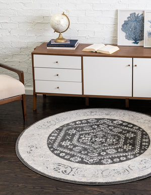 Charcoal 3' x 3' Aurelia Round Area Rug 100% Polypropylene & Jute Backing Living Dining Room Bedroom Office Traditional Carpet for Sale at Rug Engine