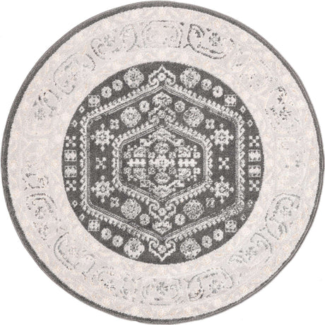 Charcoal 5' x 5' Aurelia Round Area Rug 100% Polypropylene & Jute Backing Living Dining Room Bedroom Office Traditional Carpet for Sale at Rug Engine