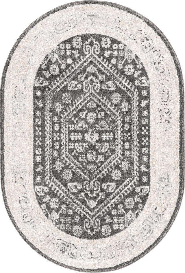 Charcoal 4' x 6' Aurelia Oval Area Rug 100% Polypropylene & Jute Backing Living Dining Room Bedroom Office Traditional Carpet for Sale at Rug Engine