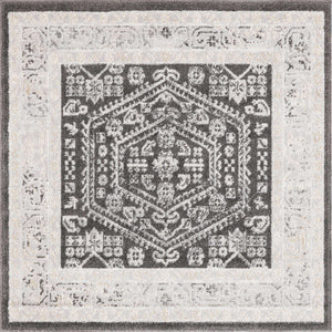 Charcoal 4' x 4' Aurelia Square Area Rug 100% Polypropylene & Jute Backing Living Dining Room Bedroom Office Traditional Carpet for Sale at Rug Engine