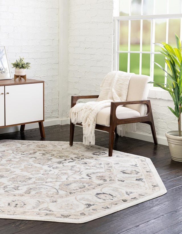 Ivory 7' x 7' Aurelia Octagon Area Rug 100% Polypropylene & Jute Backing Living Dining Room Bedroom Office Traditional Carpet for Sale at Rug Engine