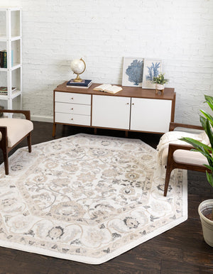 Ivory 7' x 7' Aurelia Octagon Area Rug 100% Polypropylene & Jute Backing Living Dining Room Bedroom Office Traditional Carpet for Sale at Rug Engine