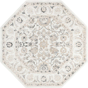 Ivory 7' x 7' Aurelia Octagon Area Rug 100% Polypropylene & Jute Backing Living Dining Room Bedroom Office Traditional Carpet for Sale at Rug Engine
