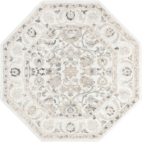 Ivory 7' x 7' Aurelia Octagon Area Rug 100% Polypropylene & Jute Backing Living Dining Room Bedroom Office Traditional Carpet for Sale at Rug Engine