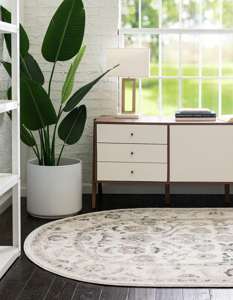 Ivory 5' x 8' Aurelia Oval Area Rug 100% Polypropylene & Jute Backing Living Dining Room Bedroom Office Traditional Carpet for Sale at Rug Engine