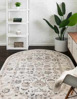 Ivory 5' x 8' Aurelia Oval Area Rug 100% Polypropylene & Jute Backing Living Dining Room Bedroom Office Traditional Carpet for Sale at Rug Engine