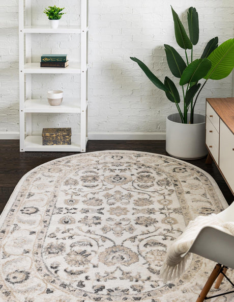 Ivory 5' x 8' Aurelia Oval Area Rug 100% Polypropylene & Jute Backing Living Dining Room Bedroom Office Traditional Carpet for Sale at Rug Engine