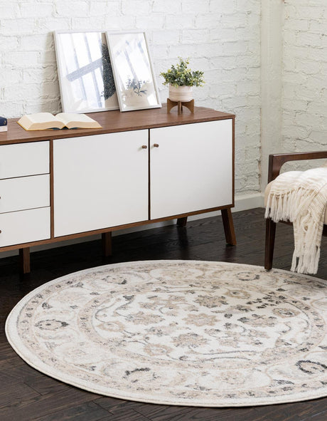 Ivory 3' x 3' Aurelia Round Area Rug 100% Polypropylene & Jute Backing Living Dining Room Bedroom Office Traditional Carpet for Sale at Rug Engine