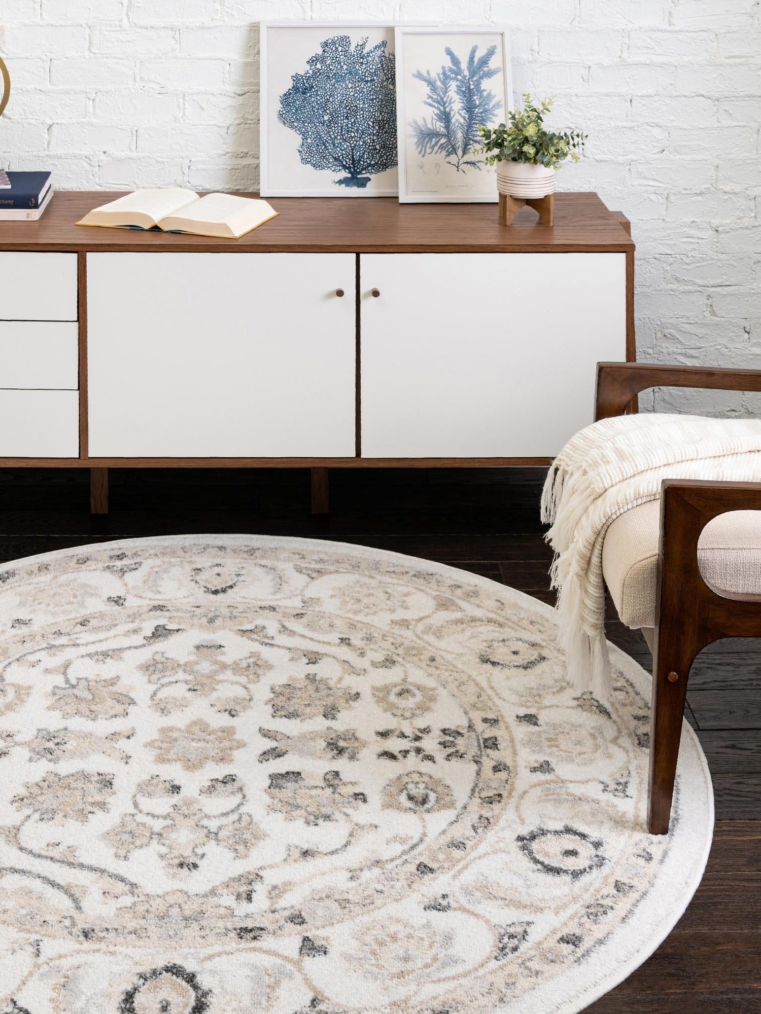 Ivory 3' x 3' Aurelia Round Area Rug 100% Polypropylene & Jute Backing Living Dining Room Bedroom Office Traditional Carpet for Sale at Rug Engine