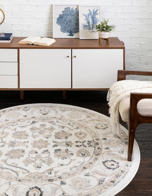 Ivory 3' x 3' Aurelia Round Area Rug 100% Polypropylene & Jute Backing Living Dining Room Bedroom Office Traditional Carpet for Sale at Rug Engine