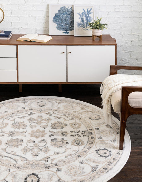 Ivory 3' x 3' Aurelia Round Area Rug 100% Polypropylene & Jute Backing Living Dining Room Bedroom Office Traditional Carpet for Sale at Rug Engine
