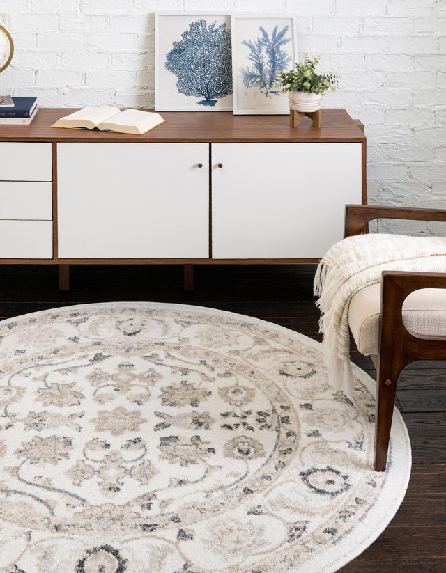 Ivory 3' x 3' Aurelia Round Area Rug 100% Polypropylene & Jute Backing Living Dining Room Bedroom Office Traditional Carpet for Sale at Rug Engine