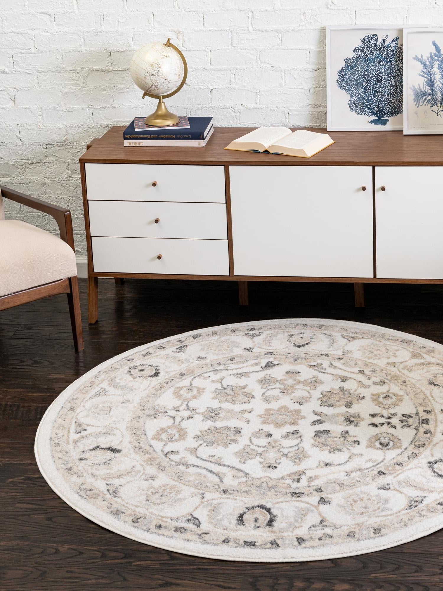 Ivory 3' x 3' Aurelia Round Area Rug 100% Polypropylene & Jute Backing Living Dining Room Bedroom Office Traditional Carpet for Sale at Rug Engine