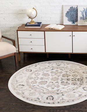 Ivory 3' x 3' Aurelia Round Area Rug 100% Polypropylene & Jute Backing Living Dining Room Bedroom Office Traditional Carpet for Sale at Rug Engine