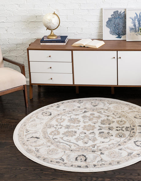 Ivory 3' x 3' Aurelia Round Area Rug 100% Polypropylene & Jute Backing Living Dining Room Bedroom Office Traditional Carpet for Sale at Rug Engine
