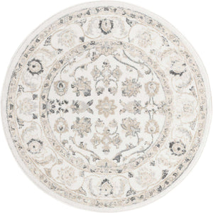 Ivory 5' x 5' Aurelia Round Area Rug 100% Polypropylene & Jute Backing Living Dining Room Bedroom Office Traditional Carpet for Sale at Rug Engine