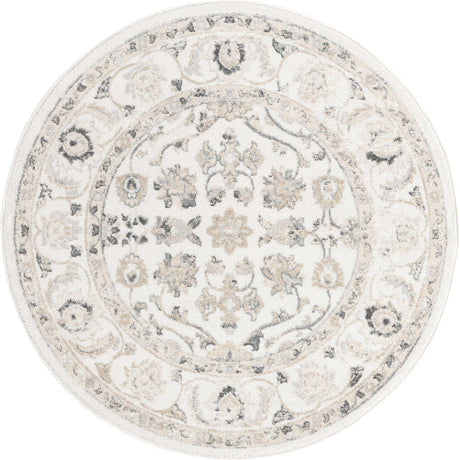 Ivory 5' x 5' Aurelia Round Area Rug 100% Polypropylene & Jute Backing Living Dining Room Bedroom Office Traditional Carpet for Sale at Rug Engine