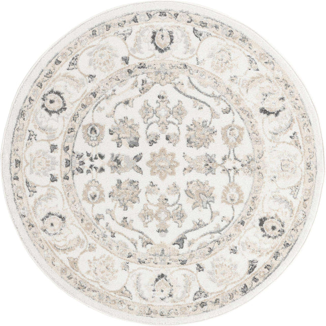 Ivory 5' x 5' Aurelia Round Area Rug 100% Polypropylene & Jute Backing Living Dining Room Bedroom Office Traditional Carpet for Sale at Rug Engine