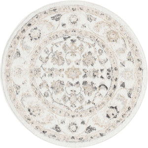 Ivory 3' x 3' Aurelia Round Area Rug 100% Polypropylene & Jute Backing Living Dining Room Bedroom Office Traditional Carpet for Sale at Rug Engine