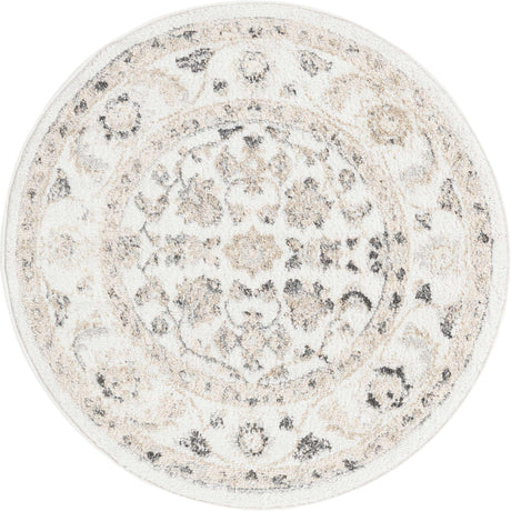 Ivory 3' x 3' Aurelia Round Area Rug 100% Polypropylene & Jute Backing Living Dining Room Bedroom Office Traditional Carpet for Sale at Rug Engine