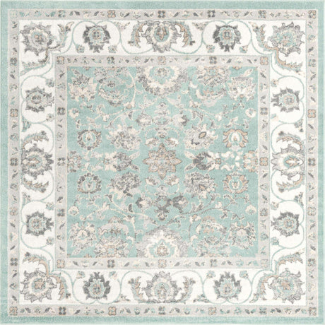 Aqua 7' 10 x 7' 10 Aurelia Square Area Rug 100% Polypropylene & Jute Backing Living Dining Room Bedroom Office Traditional Carpet for Sale at Rug Engine