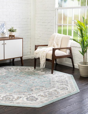 Aqua 7' x 7' Aurelia Octagon Area Rug 100% Polypropylene & Jute Backing Living Dining Room Bedroom Office Traditional Carpet for Sale at Rug Engine