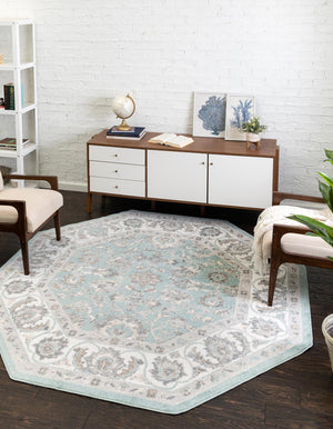 Aqua 7' x 7' Aurelia Octagon Area Rug 100% Polypropylene & Jute Backing Living Dining Room Bedroom Office Traditional Carpet for Sale at Rug Engine