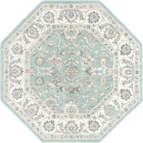 Aqua 7' x 7' Aurelia Octagon Area Rug 100% Polypropylene & Jute Backing Living Dining Room Bedroom Office Traditional Carpet for Sale at Rug Engine