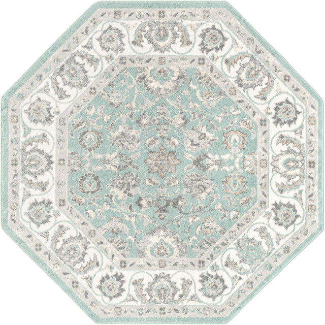 Aqua 7' x 7' Aurelia Octagon Area Rug 100% Polypropylene & Jute Backing Living Dining Room Bedroom Office Traditional Carpet for Sale at Rug Engine