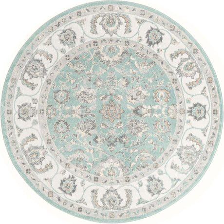 Aqua 7' x 7' Aurelia Round Area Rug 100% Polypropylene & Jute Backing Living Dining Room Bedroom Office Traditional Carpet for Sale at Rug Engine