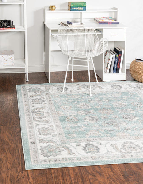 Aqua 4' x 4' Aurelia Square Area Rug 100% Polypropylene & Jute Backing Living Dining Room Bedroom Office Traditional Carpet for Sale at Rug Engine